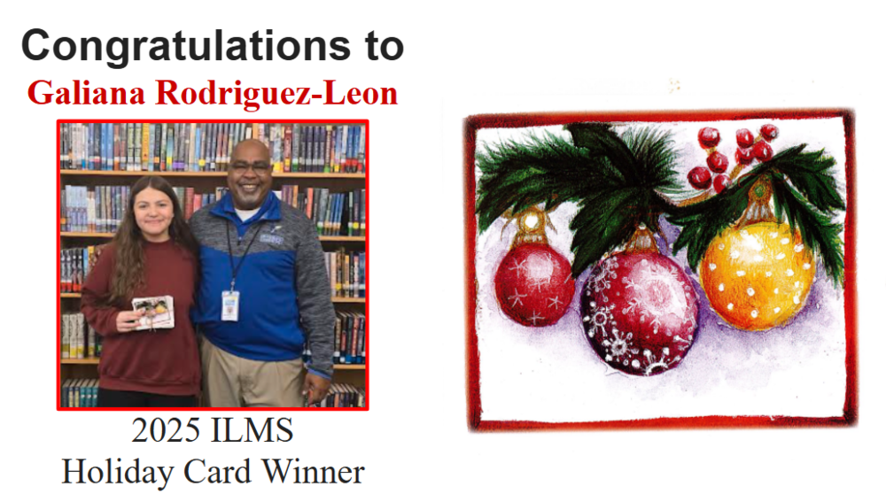 image of Mr. Thorpe and student Galiana Rodriguez-Leon with her holiday card design