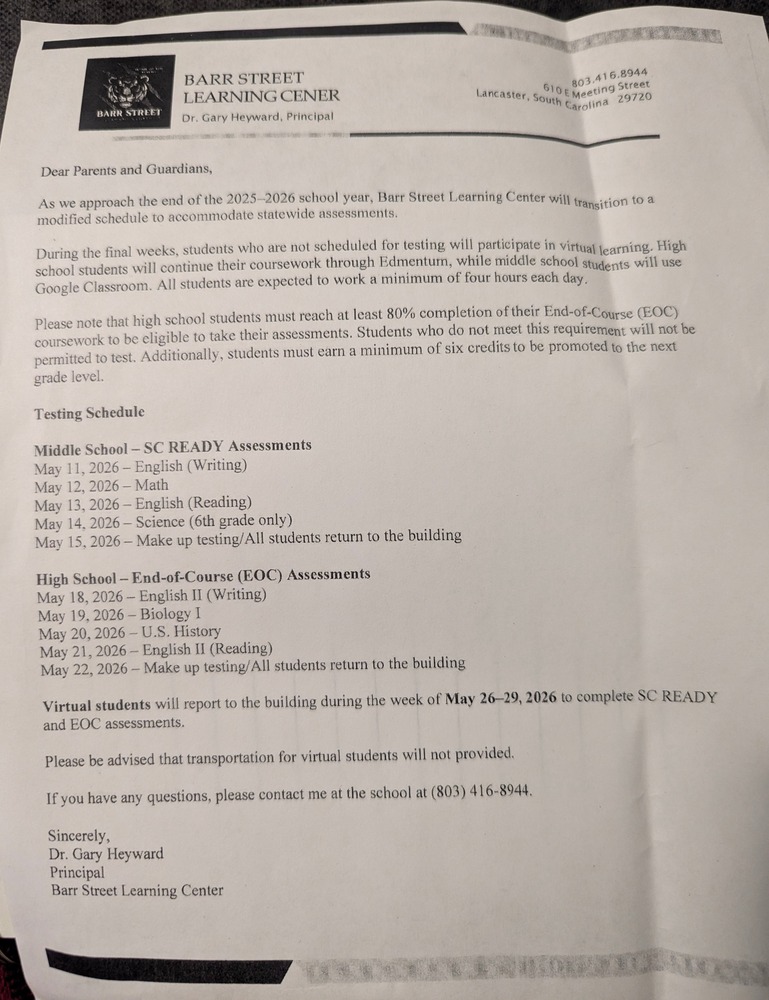 Testing Schedule for Semester 2(2026)