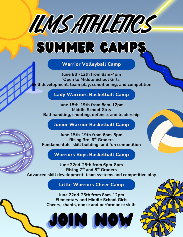 Picture of a sun, volleyball, net, basketball, and pom poms