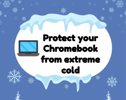 image of clipart chromebook and snow and snowflakes