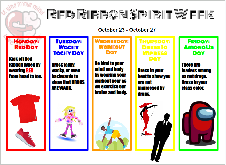 flyer of calendar of events for red ribbon week