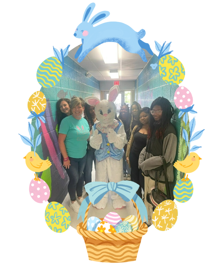 Students with the bunny rabbit