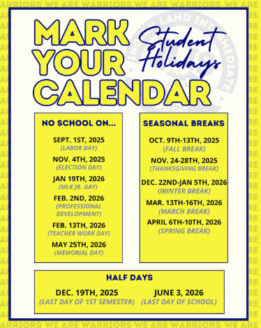 Dates that students will not attend school during 2025-2026
