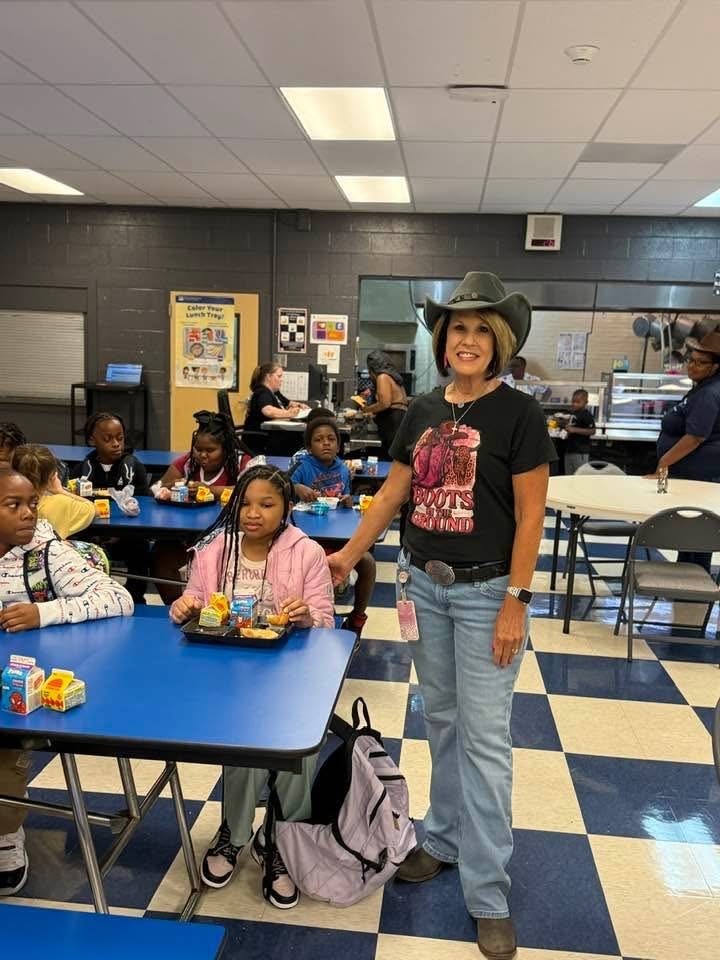 Students eating in a cafeteria