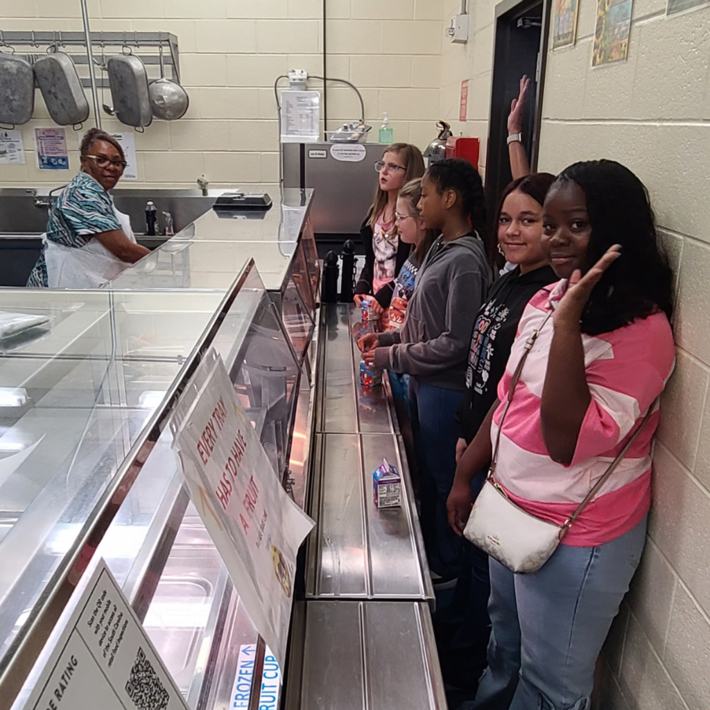 students in the lunch line