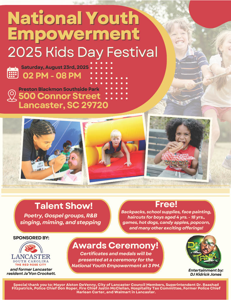 Family Gin at the Nationa Youth Empowerment  2025 Kids Day Festival  August 23 2025 from 2:00 Pm to 8:00 PM at Preston Blackmon Southside Park at 500 Connor Street lancaster South Carolina 29720