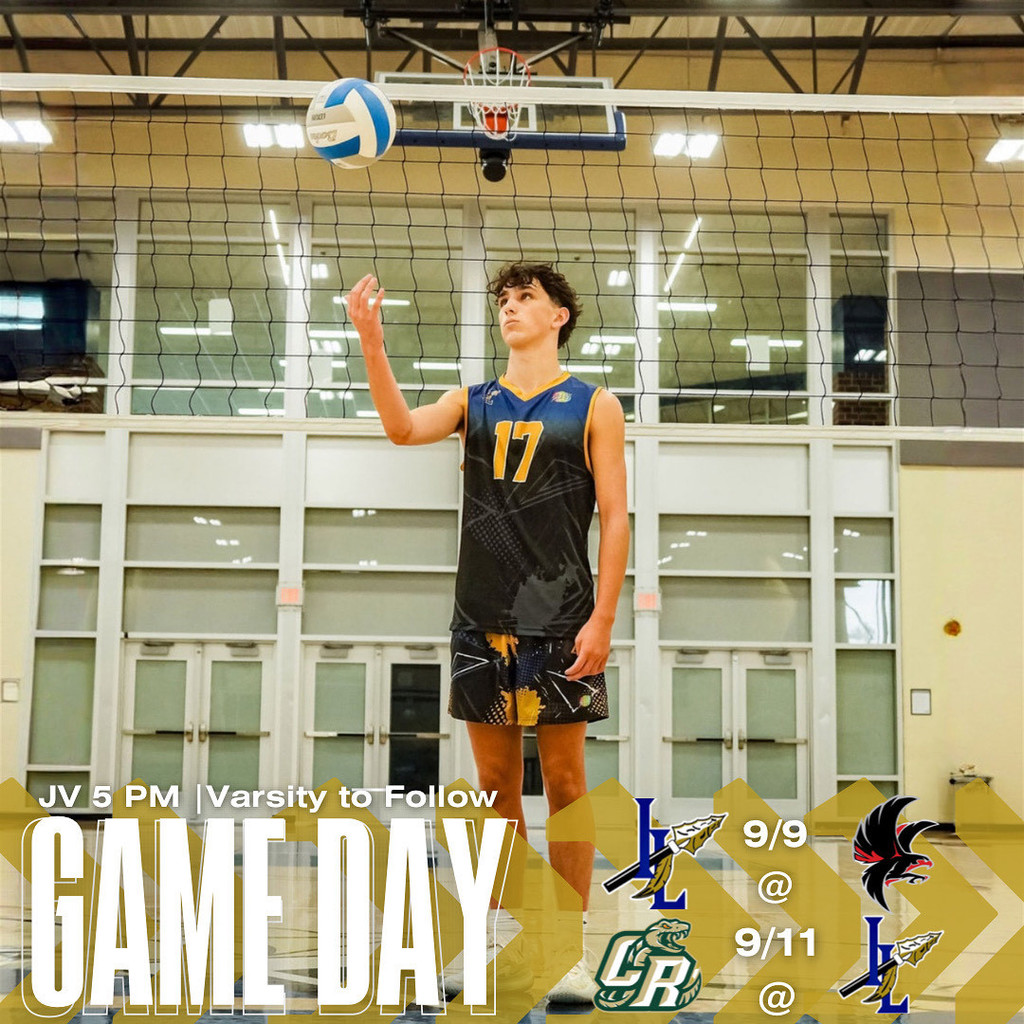 Boy in front of Volleyball net with the words Boys volleyball will have their first home game of the season tomorrow September 11th against Catawba Ridge. JV at 5 pm and Varsity to follow.