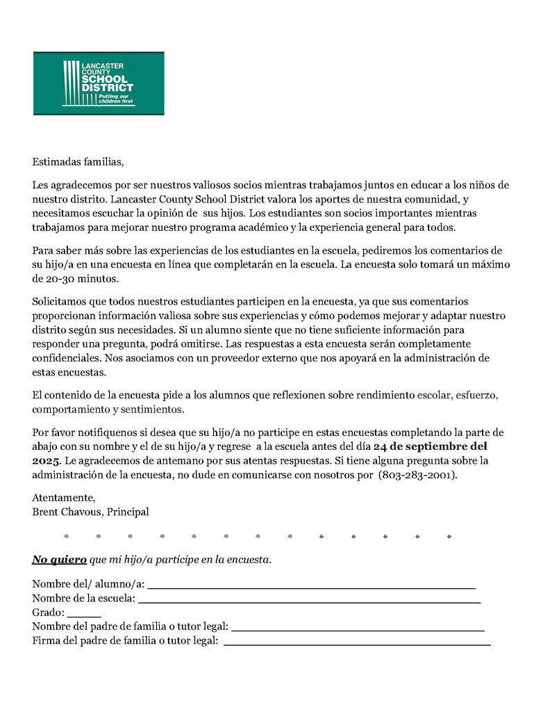 Panorama Opt Out letter Spanish
