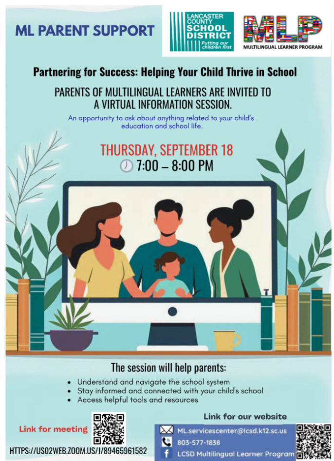 Flyer promoting ML Parent Information Session