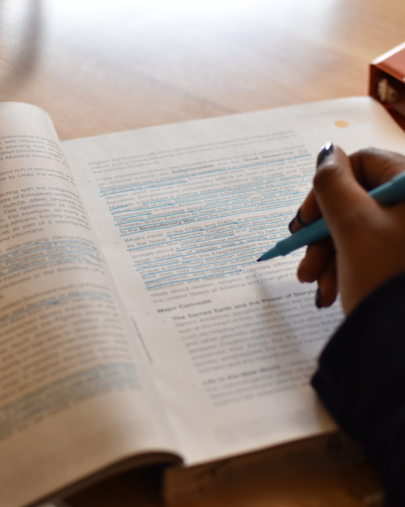 Student studying a book