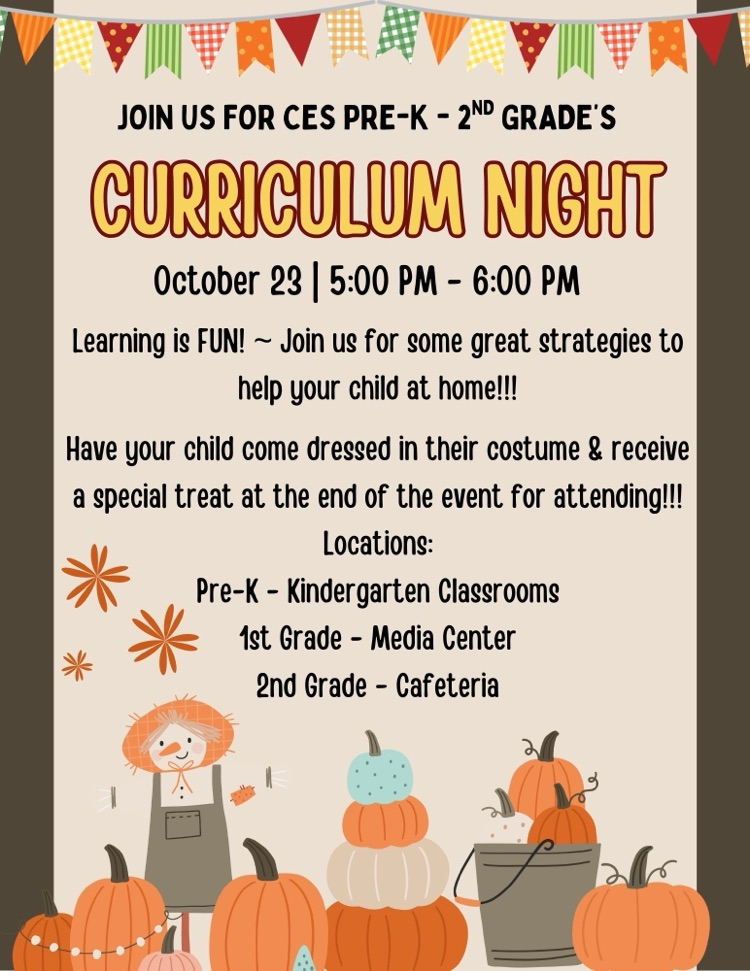 Pre-K - 2nd Grade Curriculum Night, Oct. 23