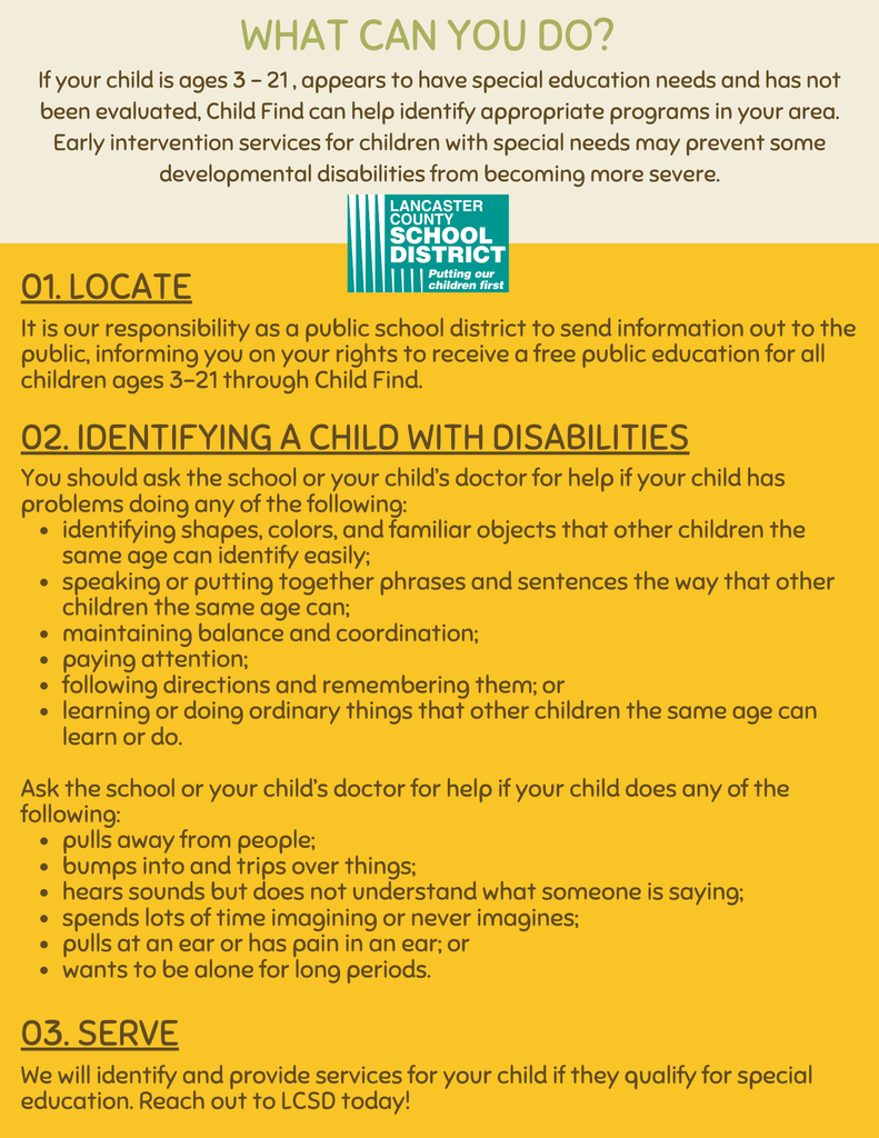 Child Find special needs services- LCSD Student Services