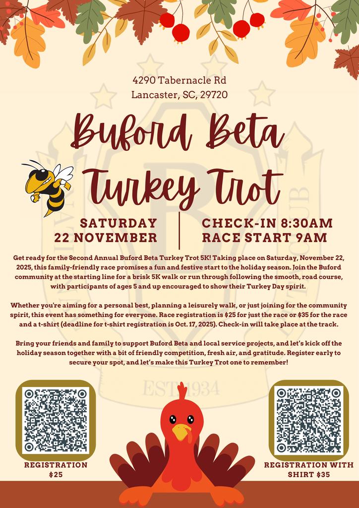 Buford Beta Turkey Trot, Saturday November 22nd, 2025