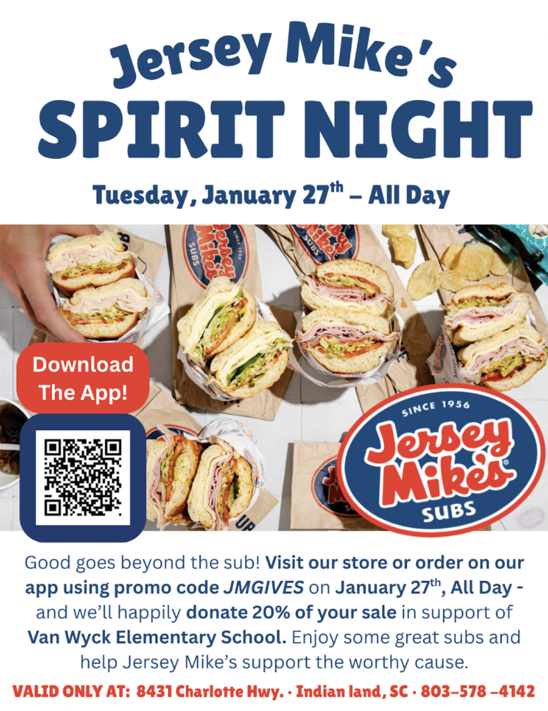 Jersey Mike's spirit night on Tues, Jan 27