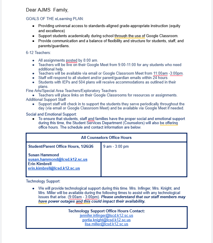 E  learning letter to parents