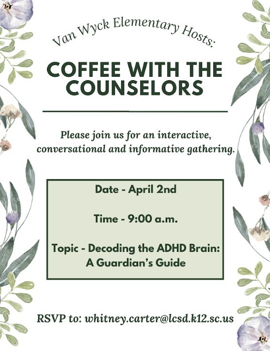 Coffee with the counselors on April 2nd at 9am