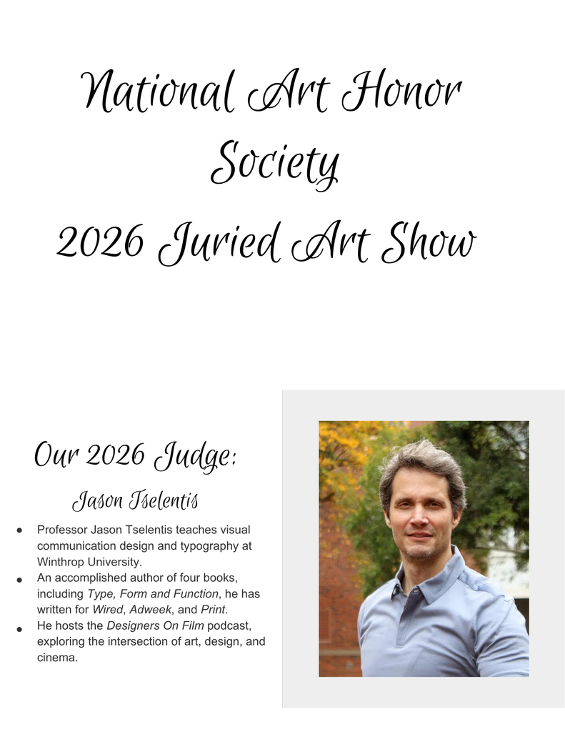 Headshot of Jason Tselentis, judge for the 2026 National Art Honor Society Juried Art Show. Man with short grey hair wearing a light blue collared shirt, smiling outdoors with brick building and greenery in background."