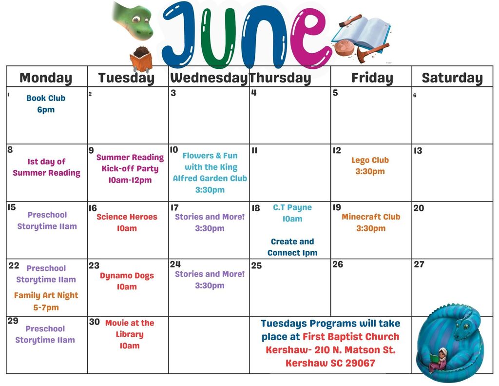 Kershaw Public Library June calendar