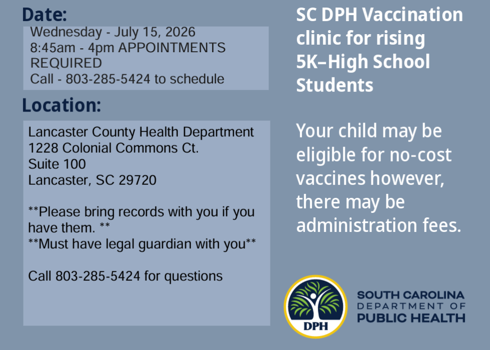 a chart providing information about a vaccine clinic on July 15