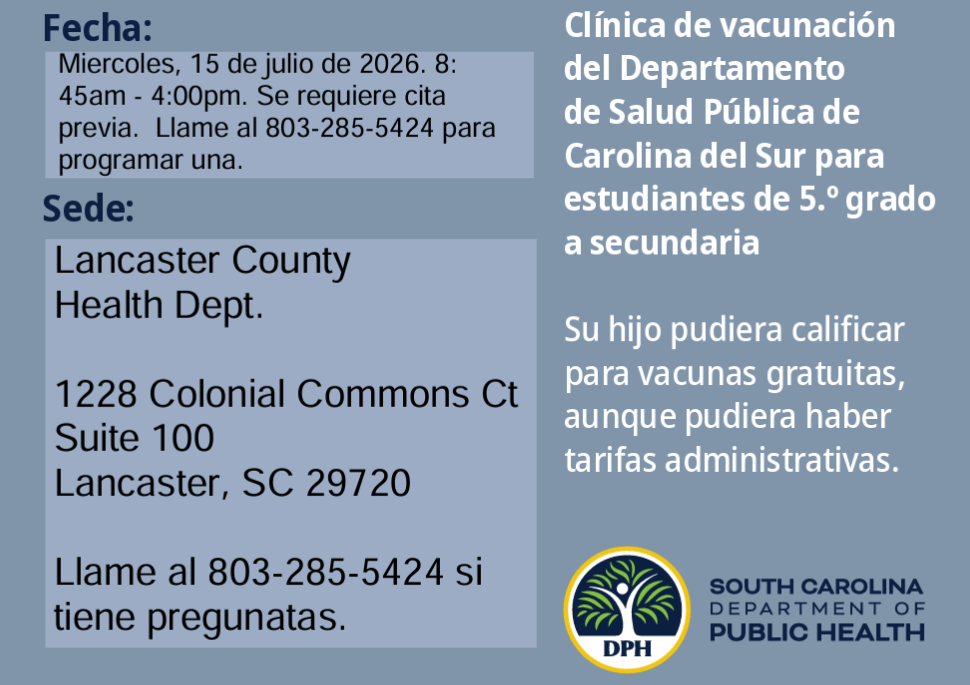 information in Spanish for vaccine clinic on July 15, 2026