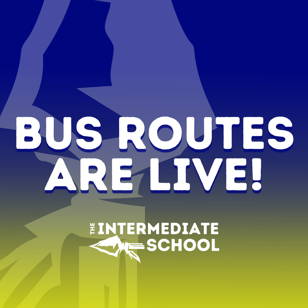 Blue and yellow background with white text. Text reads, "BUS ROUTES ARE LIVE!" Logo below text.