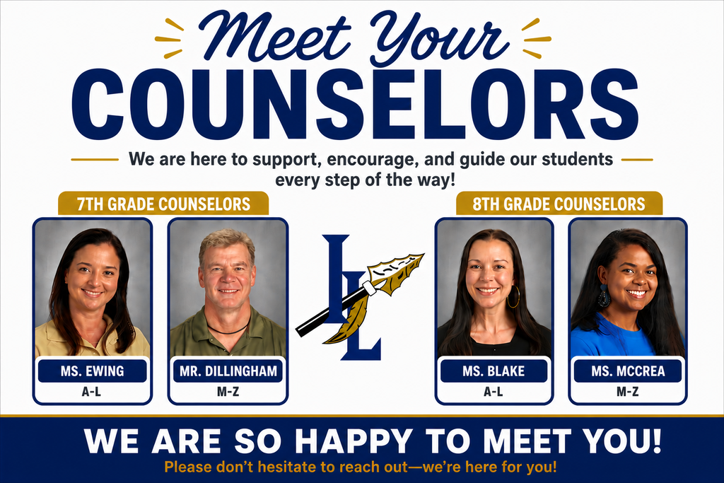 An introduction of counselors with their names and grade levels. Each person has a photo and brief description.