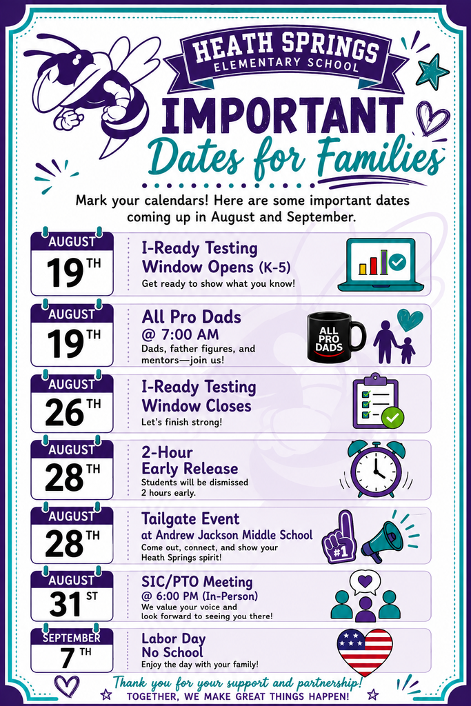 Important Dates for families