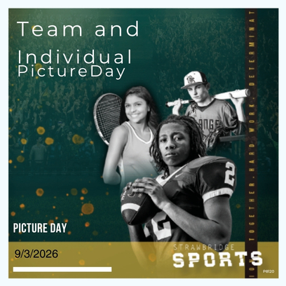 A poster for sports picture day at St. Mary's Academy. It features a collage of athletes with various sports equipment.