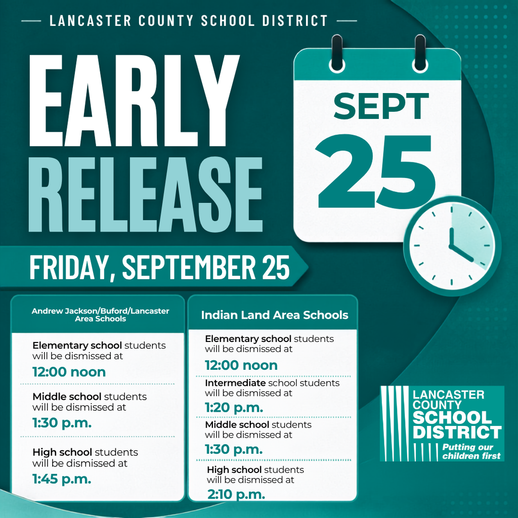 An announcement for early release on Friday, September 25. It lists the dismissal times for different school levels.