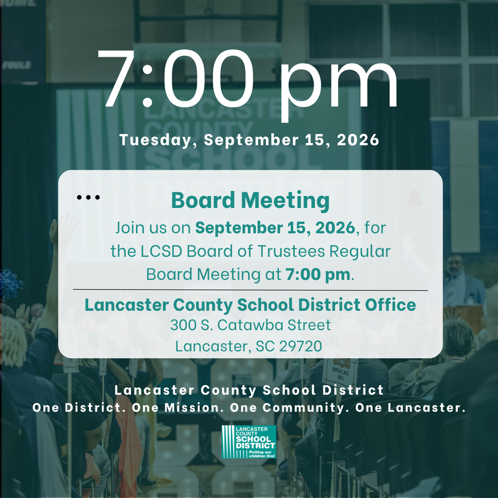 An advertisement for a Lancaster County School Board Meeting on September 15, 2026, at 7:00 pm.