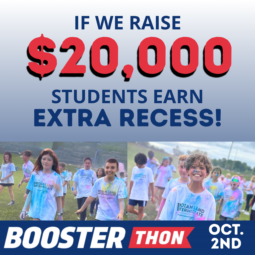 Advertisement for BoosterTHON event. Text reads, "If we raise $20,000 students earn extra recess!" Images of students wearing white t-shirts.