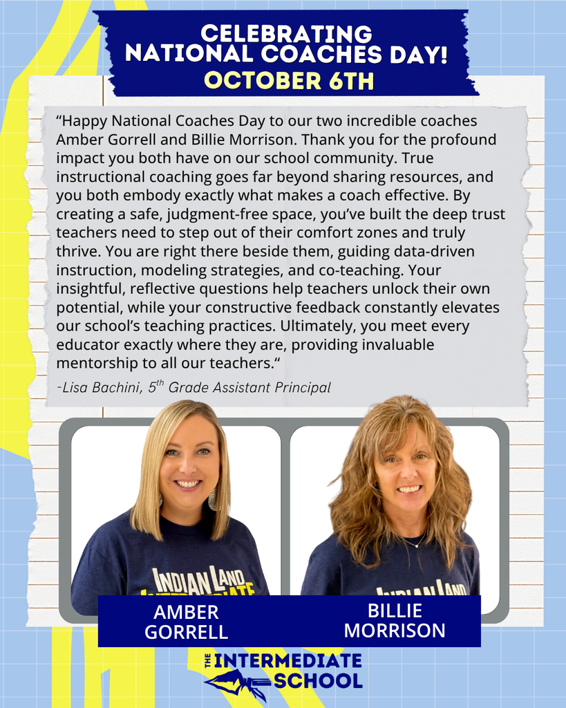 Two women, Amber Gorrell and Billie Morrison, smiling, wearing blue shirts. The text reads, "Celebrating National Coaches Day, October 6th".
