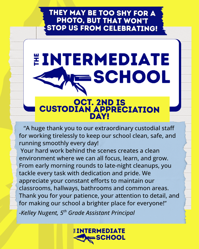 Text reads, "They may be too shy for a photo, but that won't stop us from celebrating!" "Oct. 2nd is Custodian Appreciation Day."