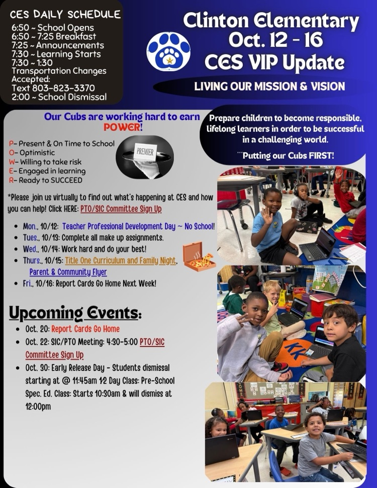 CES Parent & Family Update Oct. 12 - 16