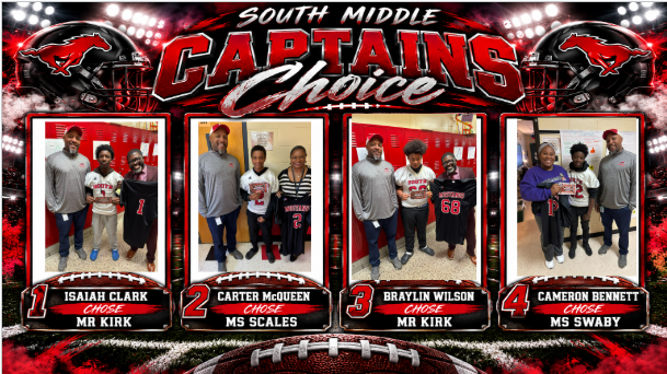 A collage of four athletes with their coaches. Each athlete holds a football. Names and roles are listed beneath each photo.
