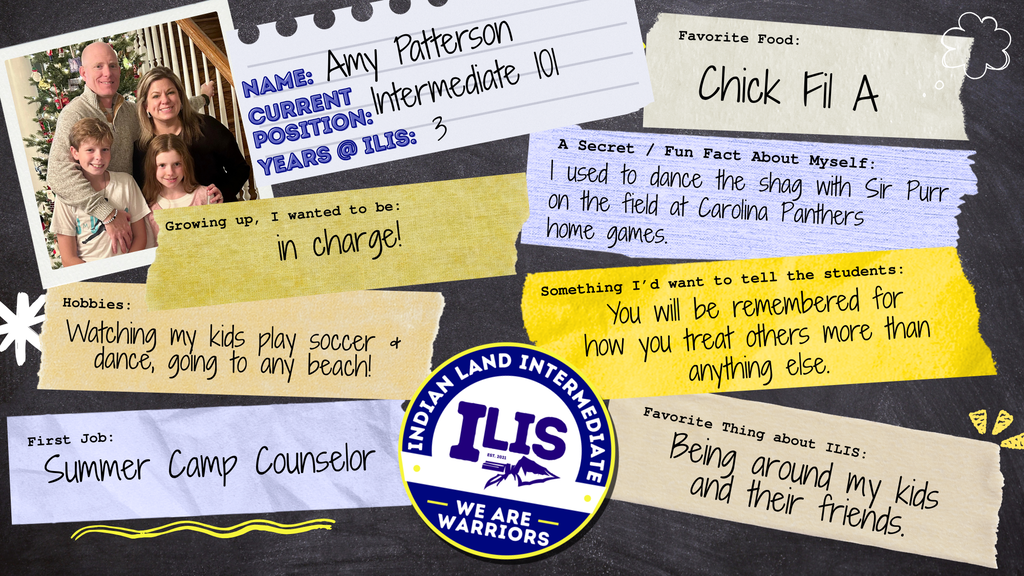 Various colorful sticky notes and a photo of a family are on a blackboard. One note says "Summer Camp Counselor."