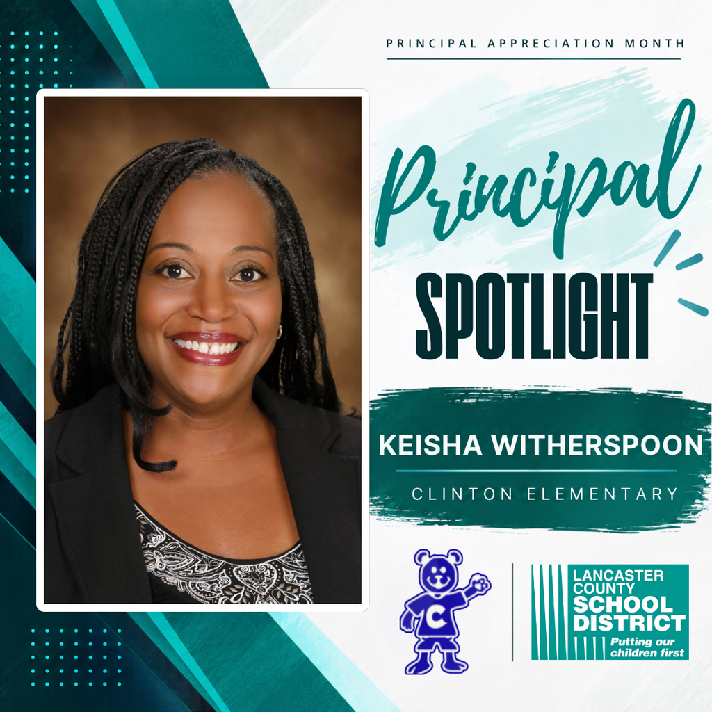A smiling woman, Keisha Witherspoon, with braided hair and a blazer, is featured in a Principal Spotlight.