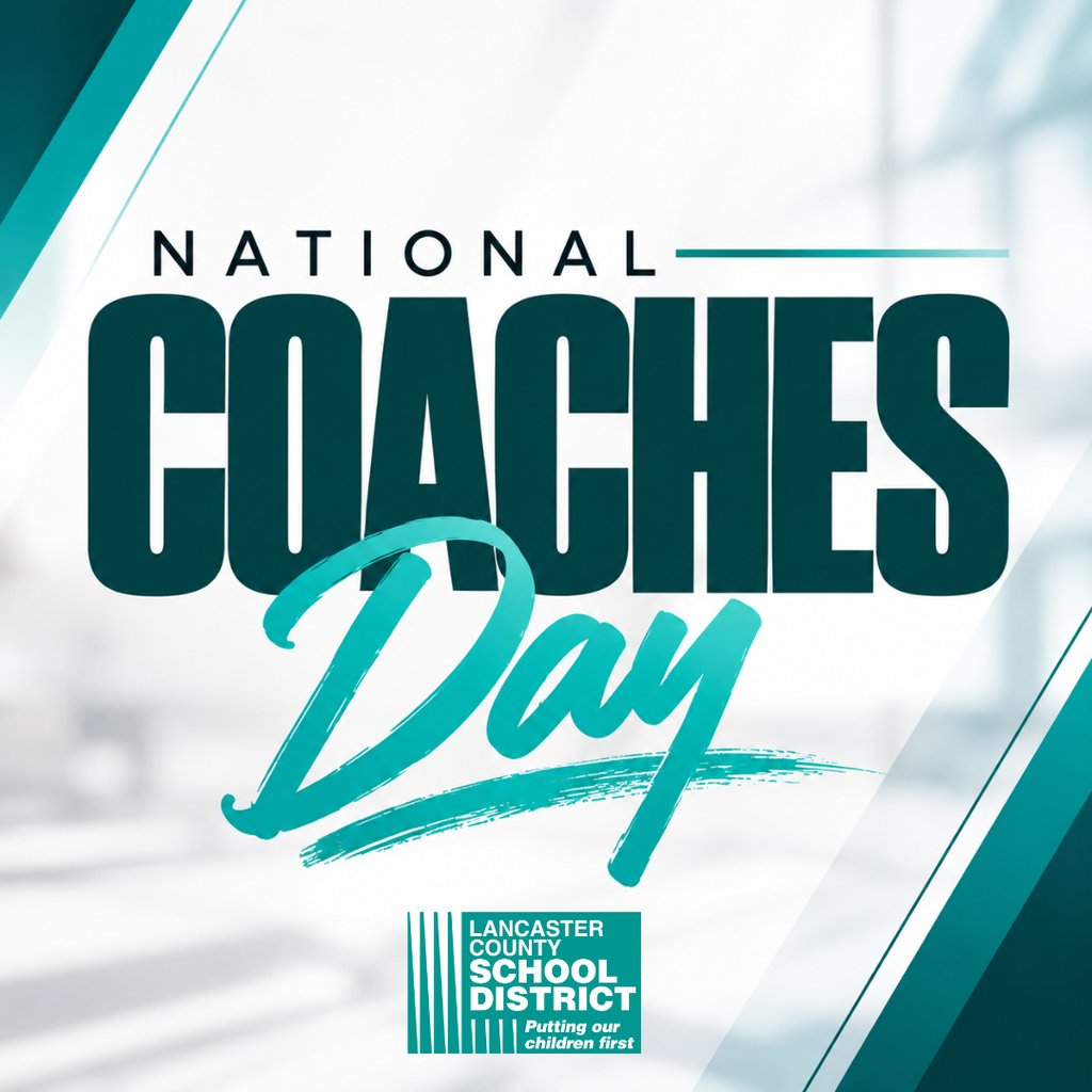"National Coaches Day" in bold text on a white background. A blue and white logo at the bottom.