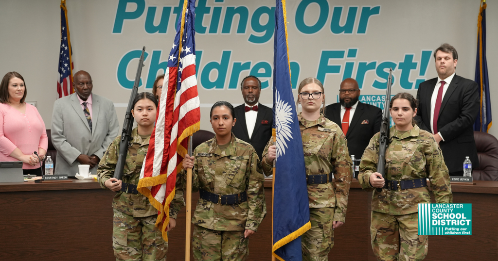 JROTC students presenting the colors at Octobers board meeting