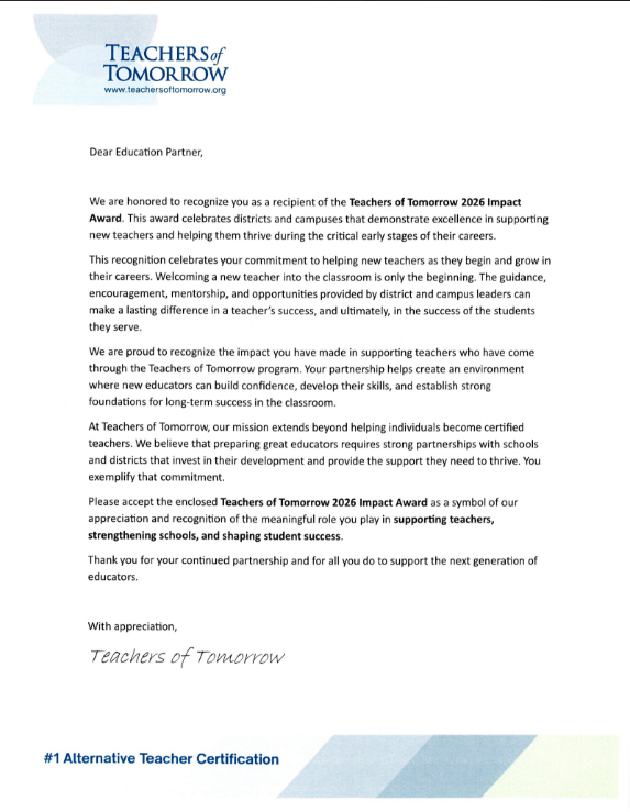 letter of recognition from ToT