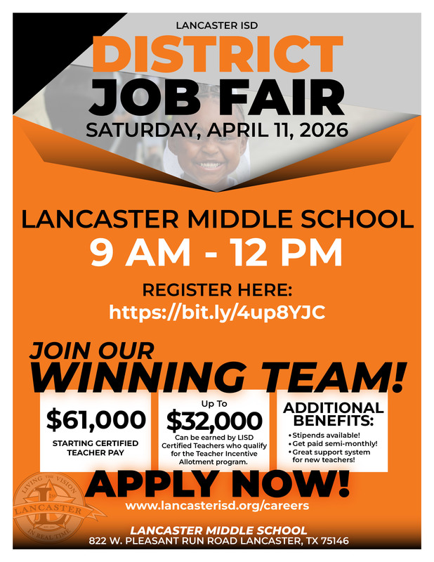 District Job Fair Saturday, April 11 (9 am - 12 pm) at Lancaster Middle Schoo