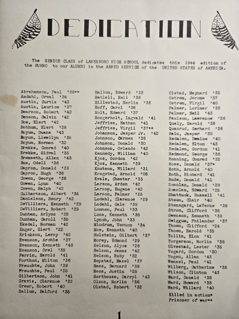1944 Yearbook Dedication