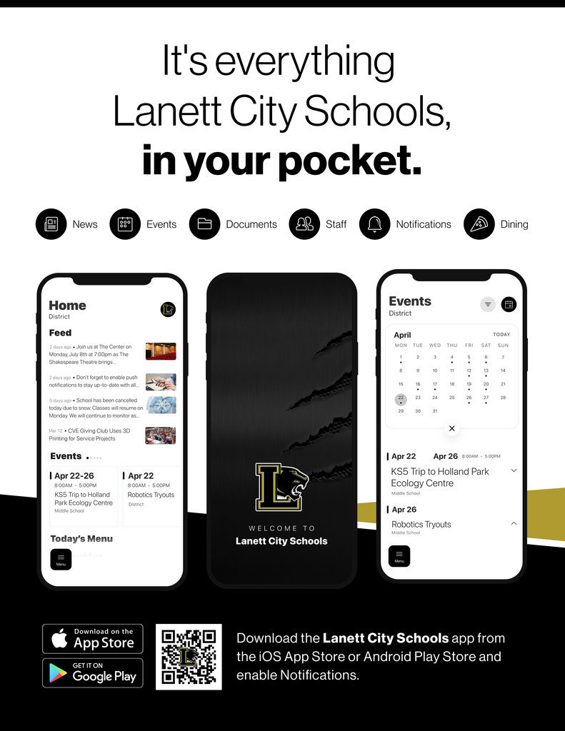 Flyer about the Lanett City Schools app 