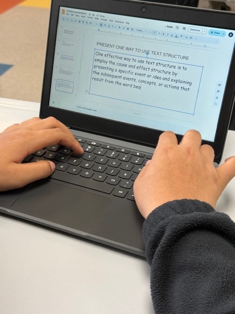 Student completing a Text structure assignment