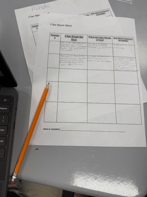Student citing textual evidence and answering  text dependent questions
