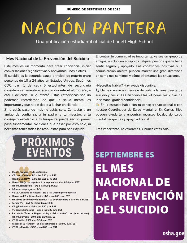 Página 1 del boletín de septiembre