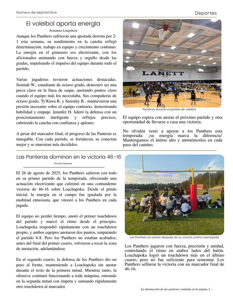 Panther PRIDE Montlhy Newsletter Highlighting LJH current events2