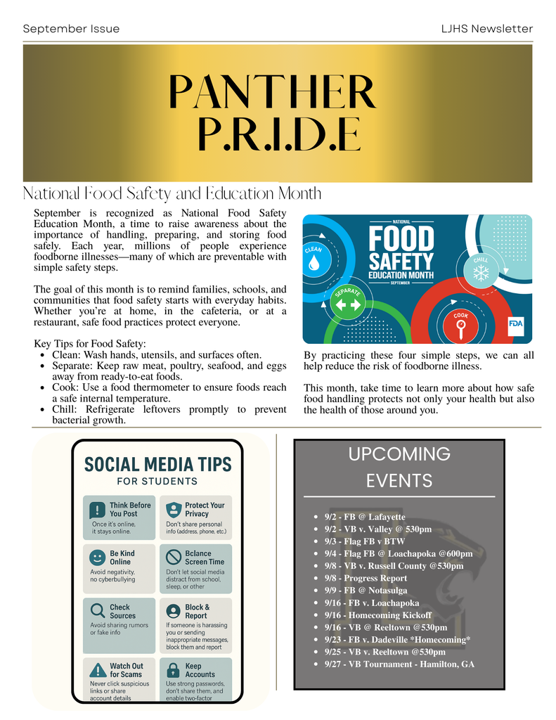 Panther PRIDE Monthly Newsletter