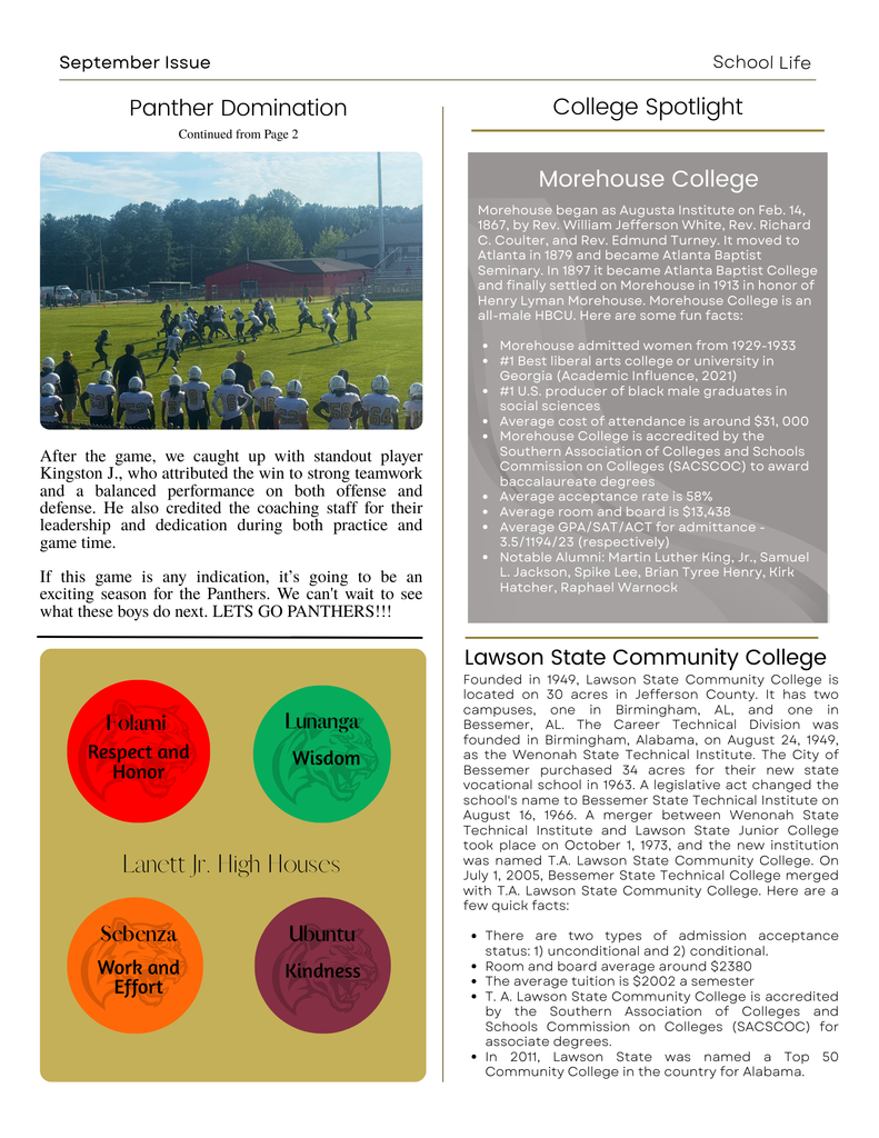 Panther PRIDE Monthly Newsletter