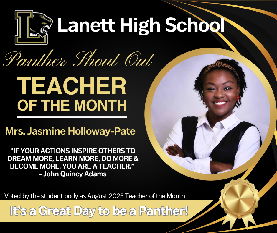August Teacher of the Month-Mrs. Jasmine Holloway-Pate